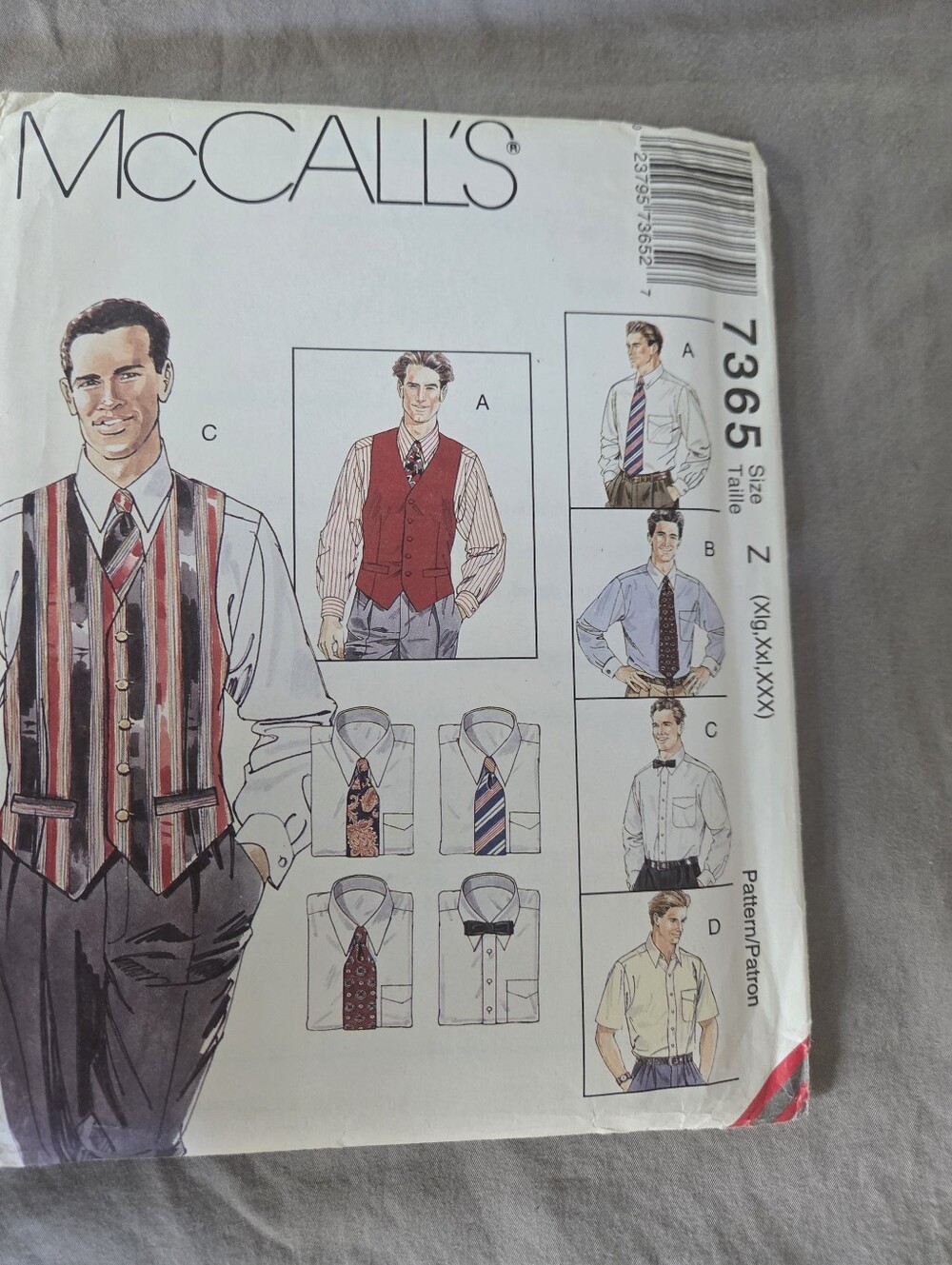 McCall's 7365 Men's Vest Shirt Tie Sewing Pattern